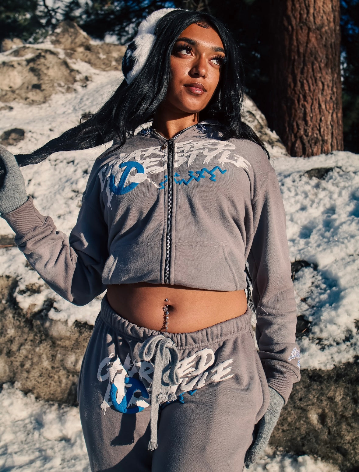 CLC DISCONNECTED GREY/BLUE CROPPED HOODIE