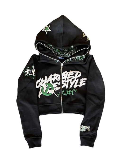 CLC DISCONNECTED BLACK/GREEN CROPPED HOODIE
