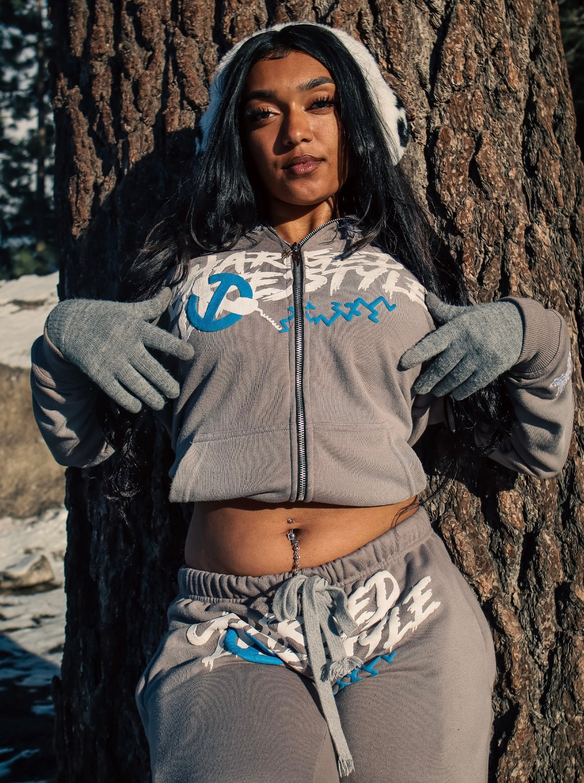 CLC DISCONNECTED GREY/BLUE CROPPED HOODIE